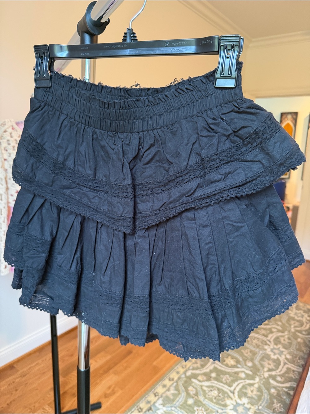 LoveShackFancy Black Tiered Ruffle Circle Skirt
